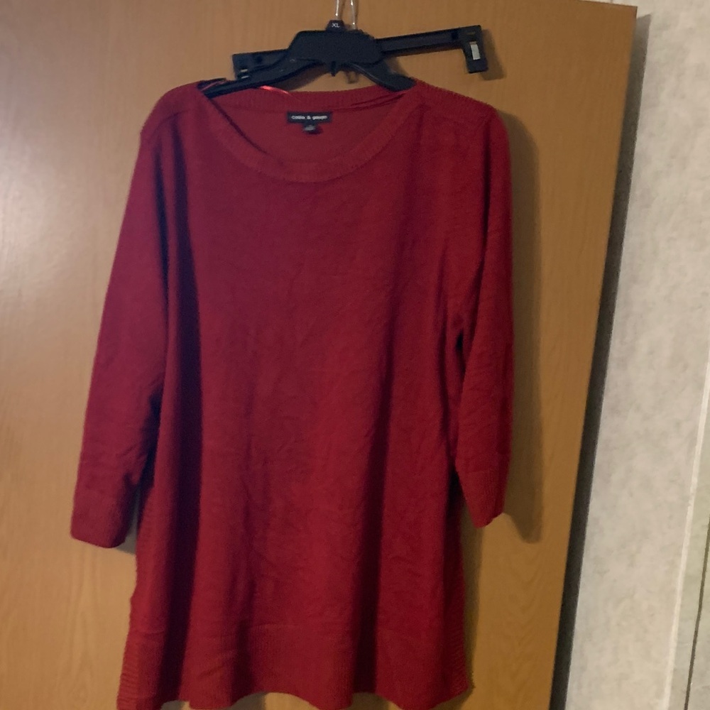 Cable & Gauge Red Crewneck Tunic Sweater